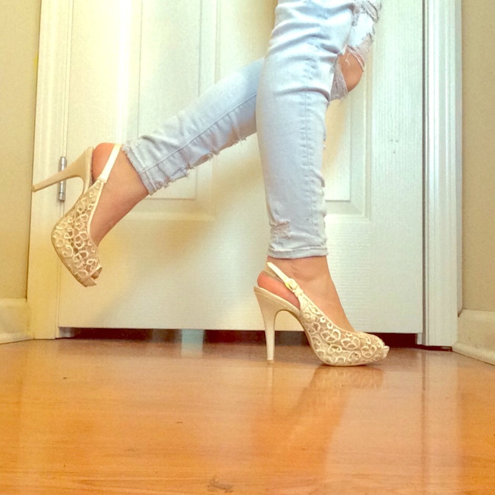 Lace Peep Toe Sling-back Heels